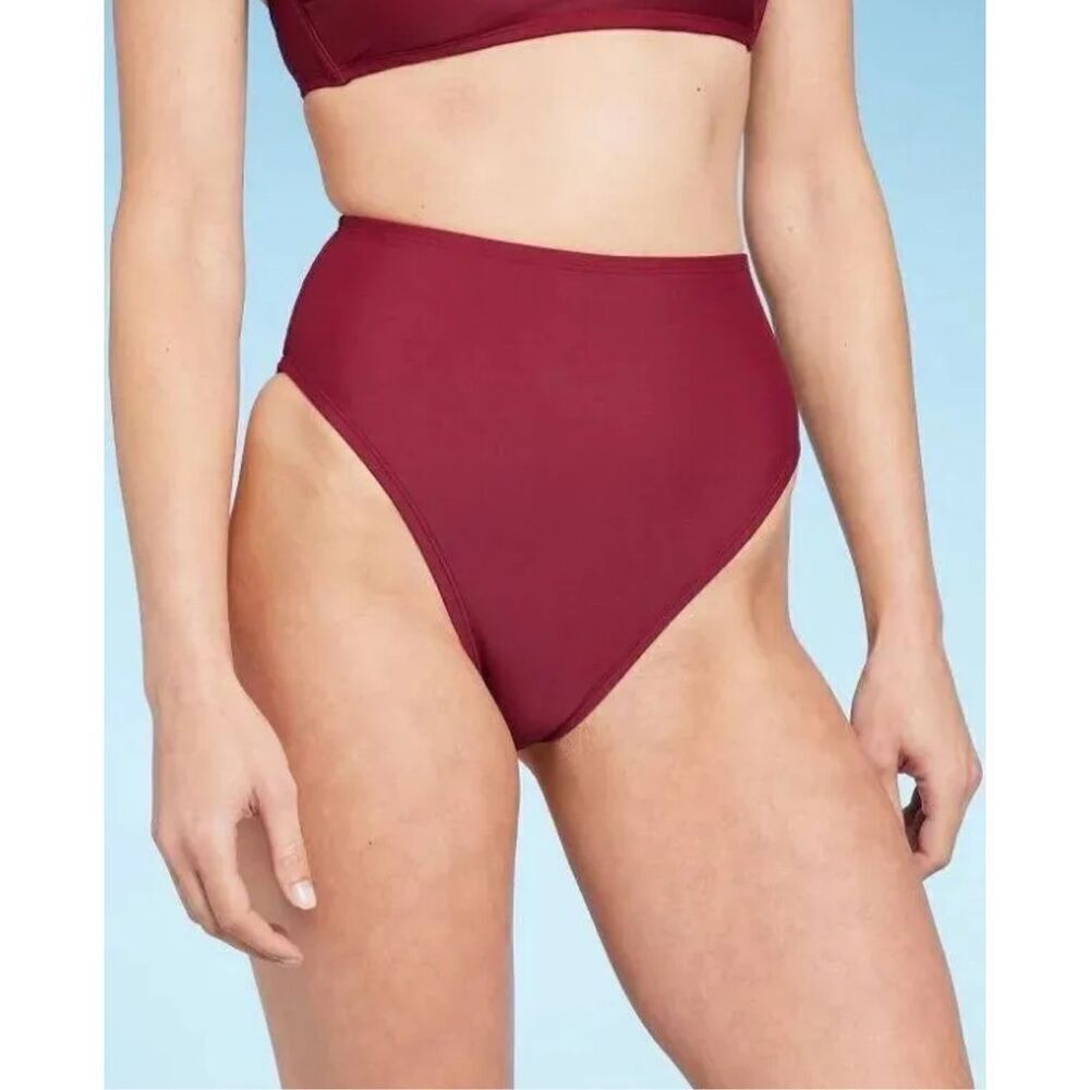 Shade & Shore High Waist High Leg Cheeky Bikini Bottom in Maroon XS (0-2)